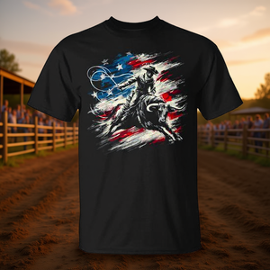 T-shirt Western avec drapeau américain pour cow-boy de rodéo - Product Image 3