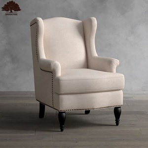 Home Furniture Living Room <strong>Wing</strong>-Shape <strong>Back</strong> French Style Linen Fabric Antique Design <strong>Arm</strong> Accent <strong>Chair</strong> - Product Image 2