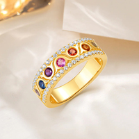 Bague large en argent sterling 925 plaqué or avec pierres précieuses arc-en-ciel 7 chakras, micro-sertie de zircone cubique, bijou spirituel de guérison pour le yoga