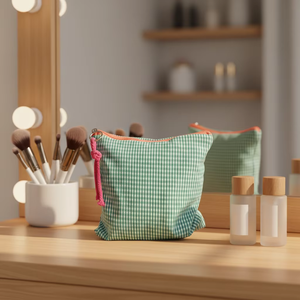 กระเป๋าเครื่องสำอางพกพาแบบมีซิป ลายสก็อตสีเขียว เป็นมิตรกับสิ่งแวดล้อม สำหรับเดินทาง  แบบขายส่ง  สามารถปรับแต่งได้ สำหรับสาวๆ - Product Image 3