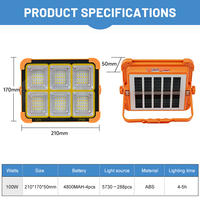 Projecteur solaire d'urgence à haute luminosité 100W, batterie solaire, extérieur, camping, IP66, étanche, ABS, projecteur LED solaire