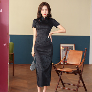 Qipao Verde Primavera, Elegante Vestido Tradicional Chino Retro para Mujer, Qipao con Estampado Cheongsam, Vestidos Largos <span class=keywords><strong>Qi</strong></span> <span class=keywords><strong>Pao</strong></span>, Talla Grande 4XL - Product Image 5