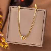 Collier pendentif en acier inoxydable de qualité supérieure avec breloque cœur superposé et cristal rond, bijoux fantaisie en diamant pour femme