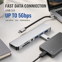 Hub USB-C 7-en-1 en gros, adaptateur multiport 4K, lecteur de cartes SD/TF USB 3.0, station d'accueil audio Type-C pour ordinateur portable