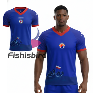 Maglia da calcio Haiti 2026WC, Maglia della Federazione Haitiana di Calcio, Essenziale HaitiSEATA, Nuova T-shirt da uomo con scollo a V AYITI a maniche corte - Product Image 1