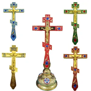 Listo Stock Iglesia Ortodoxa Suministros Decoración Religiosa Cruz Colgante Para Bendición Oro Plantación Con Soporte