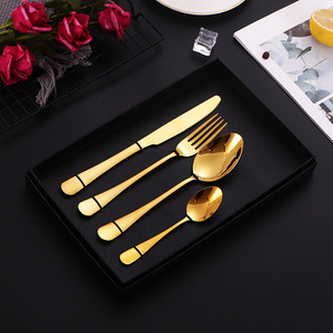 Golden Stainless Steel <b>Cutlery</b> <b>Set</b> 410 Material Mirror Polish Simple Style Party Dinner Knives Forks Spoons Colorful Handle - Product Image 2