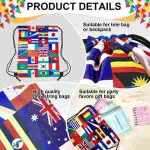 Custom International Flag <b>Drawstring</b> <b>Bags</b> Party Favor Birthday Gift <b>Bags</b> for <b>Kids</b> Snack Candy Storage Polyester Waterproof - Product Image 2