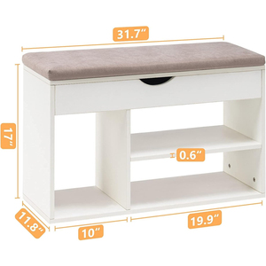 Trắng 2-Tier Giày giá tổ chức Giày băng ghế dự bị lối vào lưu trữ băng ghế gỗ giày lưu trữ với lật đầu và đệm đệm - Product Image 6