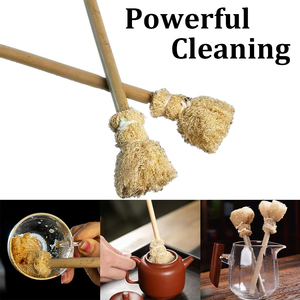 Brosse à tasse en bois naturel avec luffa, antiadhésive, pour le nettoyage domestique, réutilisable, pour le lavage des tasses et comme chiffon de cuisine - Product Image 1