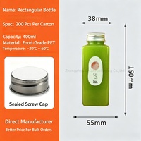 Botellas Cuadradas PET Personalizadas de 400ml 500ml (14oz 16oz) con Tapa de Rosca de Aluminio, Frascos de Plástico para Jugo, Té de Burbujas, Refrescos, Smoothies y Bebidas Frías