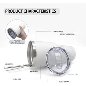 Gobelet isotherme en acier inoxydable à double paroi avec couvercle et paille, blanc, isolation thermique de 6 à 12 heures, tasse à café portable pour les voyages - Product Image 3