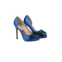 Magnifiques Escarpins de Soirée Rétro Luxueux à Plateforme et Talon Aiguille, Bleu Royal, en Satin, avec Plumes de Paon, Bout Ouvert, pour Été, Automne, Printemps