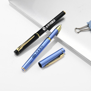 Customizable Logo Metal Ballpoint <b>Pen</b> Black Blue With <b>Gold</b> Trim For Office Promotion - Product Image 1
