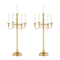 Candelabro de Hierro Forjado de Cinco Brazos, Estilo Europeo, Lujoso y Elegante, para Decoración Romántica de Hogar, Hotel o Boda