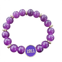 Perles élastiques unisexes en jade et onyx, plaquées platine violet, pour fraternité grecque Omegaa Phi Beta Alpha Phi Sigma Psi, style bohème