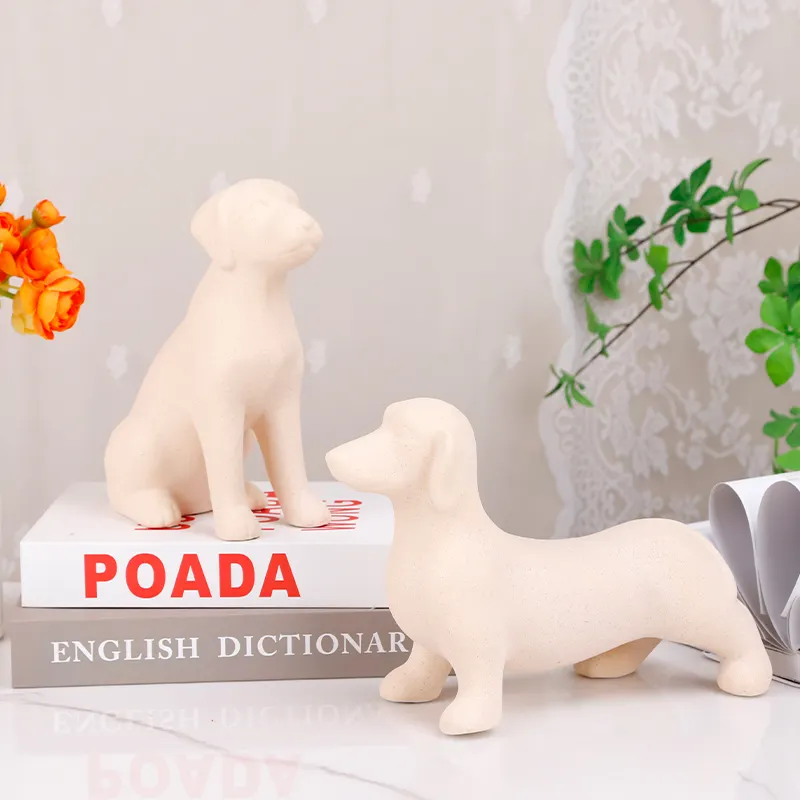 Redeco yaratıcı sevimli yavru heykel el sanatları beyaz köpek heykelcik hediyeler için buzlu seramik köpek süsler ev dekorasyon