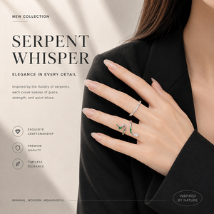 Bague en argent sterling 925 au design original, serpents avec émail vert et zircon, design ouvert réglable pour un style gothique / <span class=keywords><strong>Serpentard</strong></span> - Product Image 1