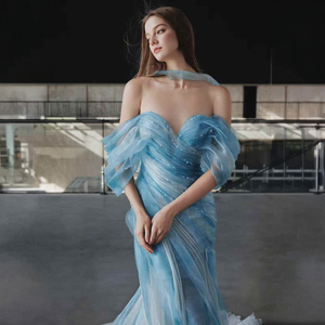 Nt106 Blue High Split Mermaid Evening <b>Dresses</b> Gowns Beaded Elegant Luxury for Woman Party Jancember - Product Image 2
