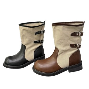 Botas vaqueras occidentales empalmadas para mujer 2026 con hebilla de cinturón, botas altas y delgadas estilo caballero para chicas Y2K - Product Image 1