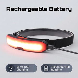 Lampe frontale <span class=keywords><strong>LED</strong></span> rechargeable USB étanche IP65 à lumière rouge, faisceau large 230°, pour la course, la randonnée et le camping - Product Image 1