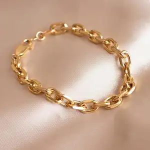Nach Frauen Schmuck Bisuteria Minimalistischen Oval Curb Armband High-End-18K Gold Überzogene Edelstahl Kette Link Armband