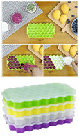 Bac à glaçons en silicone réutilisable à 37 cavités en forme de nid d'abeille avec couvercle flexible de qualité alimentaire, idéal pour les bâtonnets glacés et les sucettes glacées
