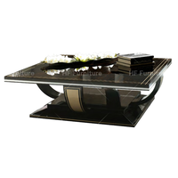 Table basse carrée de luxe moderne en bois massif, faite à la main, pour salon, avec finition noire brillante