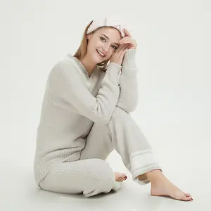 Ow Soft Fluffy Microfiber Loungewear Knit Homewear Sleepwear Pajamas for Women 2 Piece Set