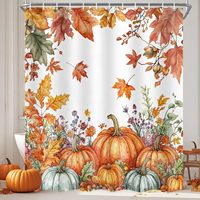 Rideau de douche en polyester avec motifs de feuilles de citrouilles d'automne, durable, résistant à la décoloration, imperméable, écologique, impression personnalisée