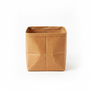 Washable Kraft Paper Foldable Storage <b>Bin</b> Leather Look Vegan Paper Collapsible Custom Logo Home Retail Supply - Product Image 2