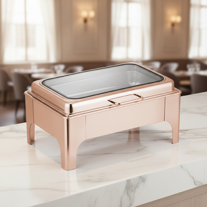 Hotel Supplies 9 Liter Stainless Steel Glass Electric/Gas/<strong>Fuel</strong> <strong>Chaffing</strong> Dishes Rose Gold Finish Luxury Buffet Server Food Warmer - Product Image 6