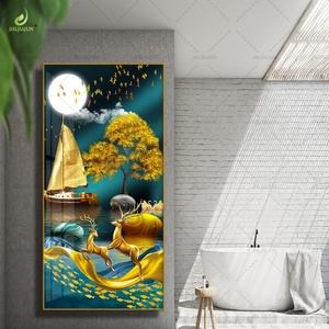 Oasis Iridiscente: Arte Mural de Porcelana de Cristal Fino, Ambiente de Lujo para Sala de Estar, Cuadros Colgantes con Luces LED - Product Image 1