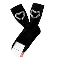 Automne luxe paillettes diamant creux coeur mi-tube coton chaussettes pour femmes respirant usage quotidien tricoté bas printemps