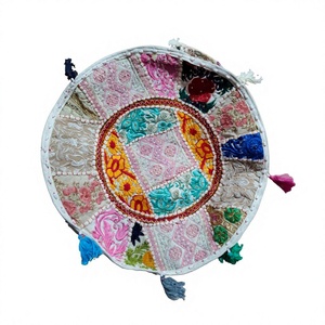 Bohemian Embroidery Patchwork Round Floor Cushion Cover 18x18 Silk Ottoman <b>Pouf</b> Cover with Decorative Pillow Cases Gift - Product Image 1