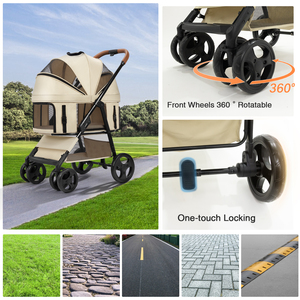 <span class=keywords><strong>Carrito</strong></span> Plegable y Portátil de 4 Ruedas Ecológico de Hierro y Lino/Oxford para Mascotas, Cochecito Plegable para Perros y Gatos - Product Image 6