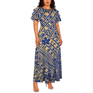 <span class=keywords><strong>Vestido</strong></span> de <span class=keywords><strong>Fiesta</strong></span> de Verano con Estampado Polinesio, Silueta de Sirena, Largo hasta el Suelo, de Seda de Leche Ecológica, Transpirable y Antiarrugas, con Mangas Cortas - Product Image 4