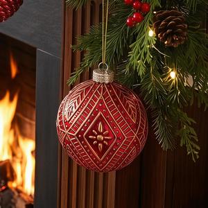 Wholesale 12Pcs Luxury <b>Vintage</b> Red Bronze Embossed 3 Colors <b>Christmas</b> <b>Baubles</b> Set Hanging Decorations Tree Holiday Custom - Product Image 4