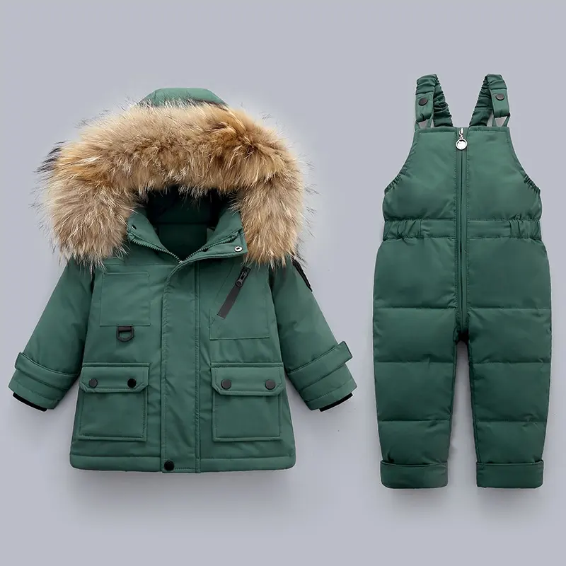 2022 Fashion Kids Winter Down Jackets Toddler Girls Warm Overalls 0-4 Years Baby Boys Down Coat -30 Children Down Clothing Set