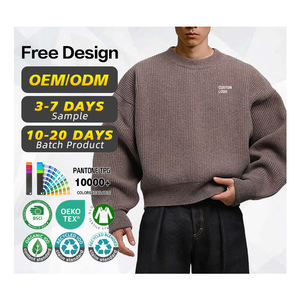 BSCI Certification Sweater Factory Custom logo Jacquard Embroidery <b>Men</b> New Fashion Cotton Wool <b>Oversized</b> Brown Winter Sweater - Product Image 1