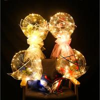 Ballons Bobo lumineux LED avec Bouquet de roses, ensemble de boules lumineuses transparentes de mariage, ballons à bulles lumineux avec guirlande lumineuse