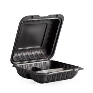 Caja de embalaje desechable con tapa Caja de comida rápida con bisagras Fiambrera de tres compartimentos MFPP Grado alimenticio único 9 pulgadas - Product Image 1