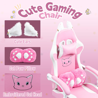 Fauteuil inclinable rose mignon chaise d'ordinateur en cuir pivotante réglable chaise de jeu chaise d'ordinateur de bureau de massage pour enfants filles