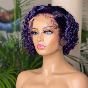 Peluca Chioma en Oferta, Peluca de <span class=keywords><strong>Cabello</strong></span> Humano Natural Negro con Frente de Encaje Transparente HD 13x4, Estilo Pixie Rizado para Mujeres Negras - Product Image 2
