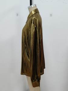 Blusa de satén glamurosa, cuello <span class=keywords><strong>Peter</strong></span> <span class=keywords><strong>Pan</strong></span> metálico dorado, decoración de encaje bordado, informal para noches de fiesta de verano XS XL disponible - Product Image 3