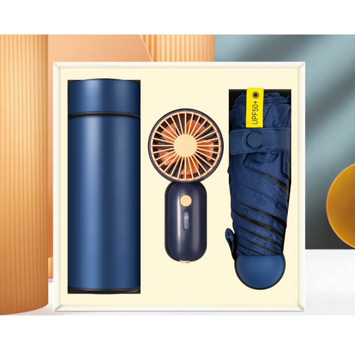 Blue fan with bottle with umbrella