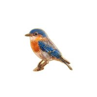 Broche de esmalte realista de pájaro azul en rama, broche de pájaro silvestre