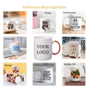 Vente en gros de tasses à café en céramique personnalisées avec logo par sublimation, 11 oz, cadeau promotionnel, intérieur coloré, tasse en céramique de 11 oz avec poignée - Product Image 4