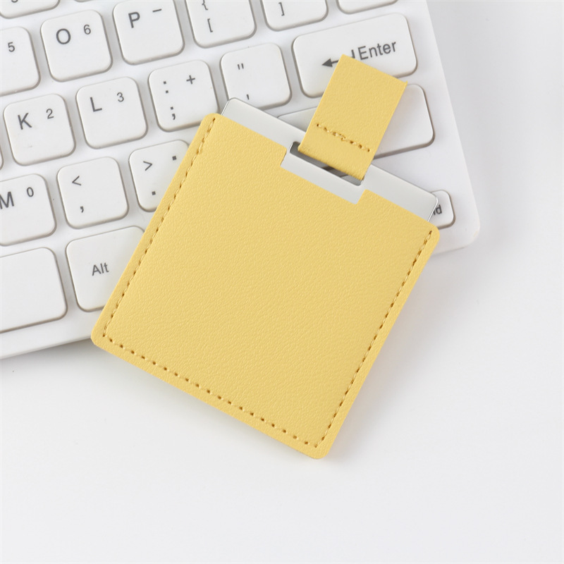 Jaune citron - miroir 60*60mm étui cuir 68*65mm
