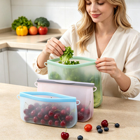 Sacs en silicone refermables écologiques pour réfrigérateur, 1500 ml et 1000 ml, sacs alimentaires réutilisables en silicone, sacs de conservation alimentaire en silicone avec fermeture éclair